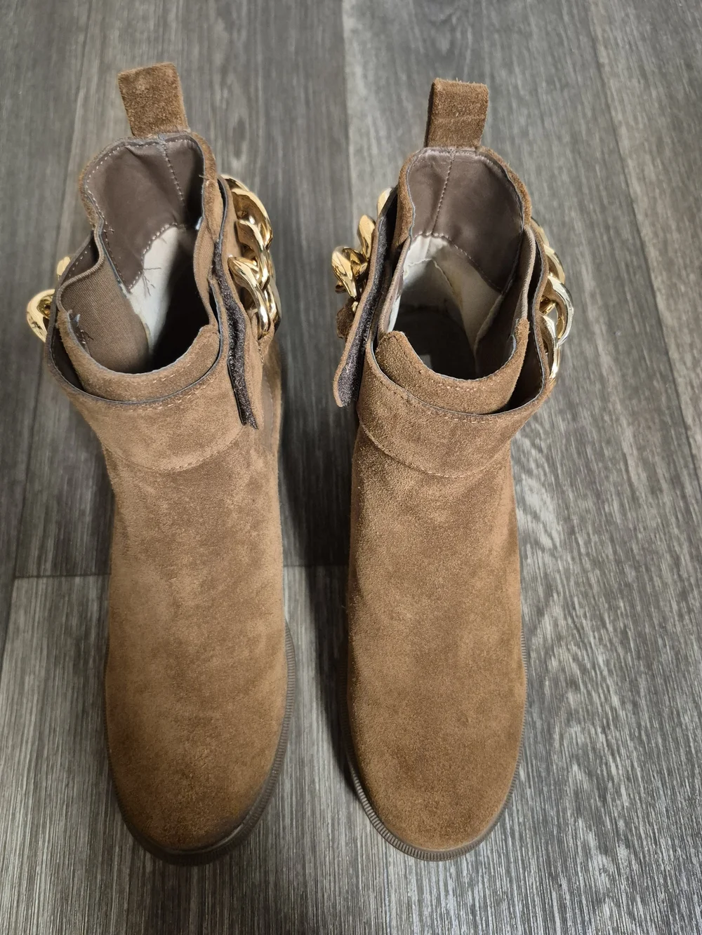 Steve Madden Amulet Brown Suede Removable Gold Chain Boots 9.5